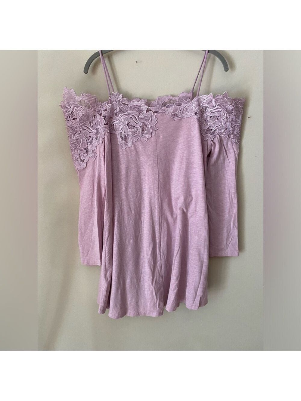 Anthropologie Meadow Rue Purple Off Shoulder Top with Lace Detail M NWT